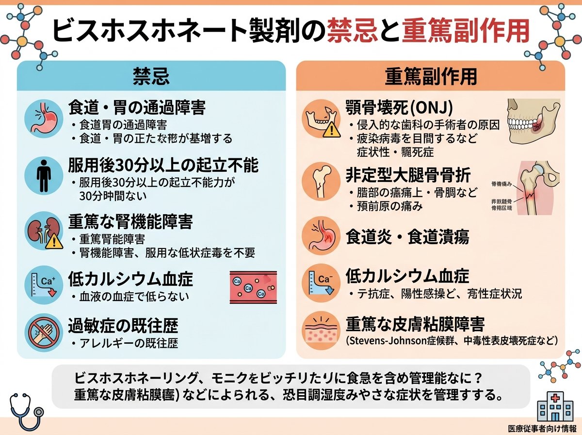 ビスホスホネート製剤の禁忌と重篤副作用