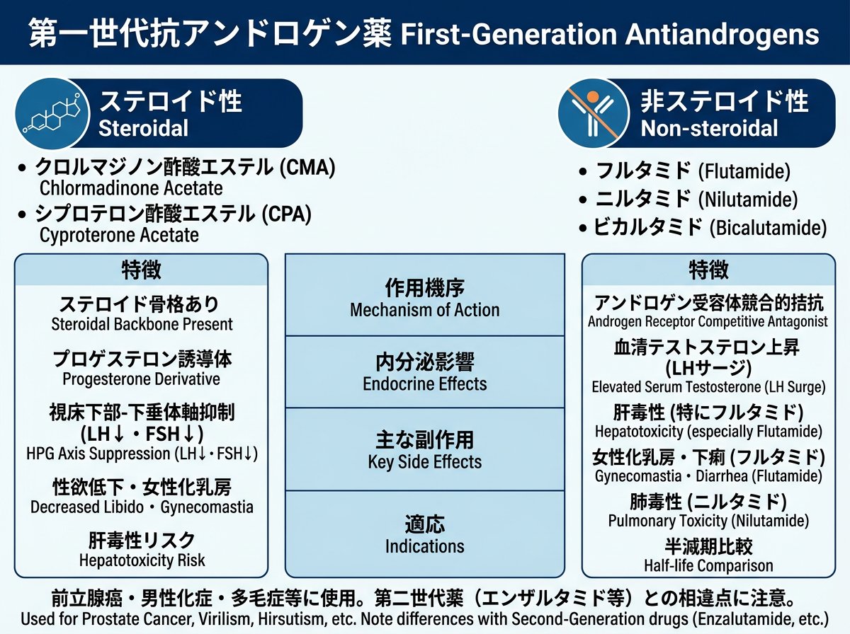 抗アンドロゲン剤の第一世代薬剤の特徴