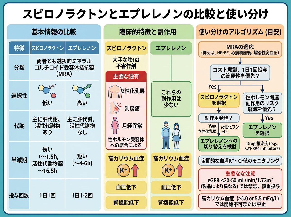 スピロノラクトンとエプレレノンの比較と使い分け