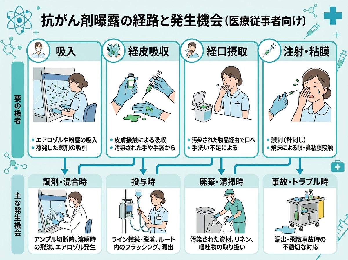 抗がん剤曝露の経路と発生機会