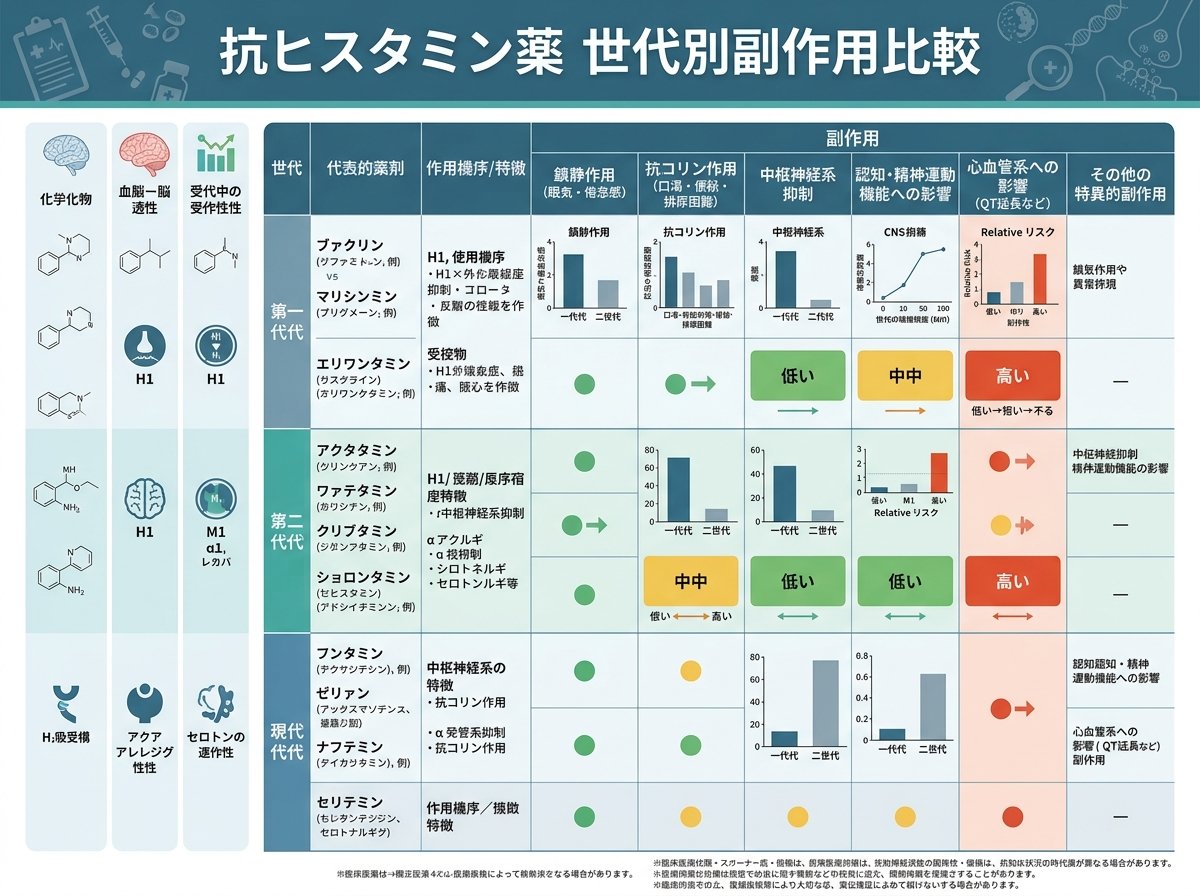 抗ヒスタミン薬世代別副作用比較