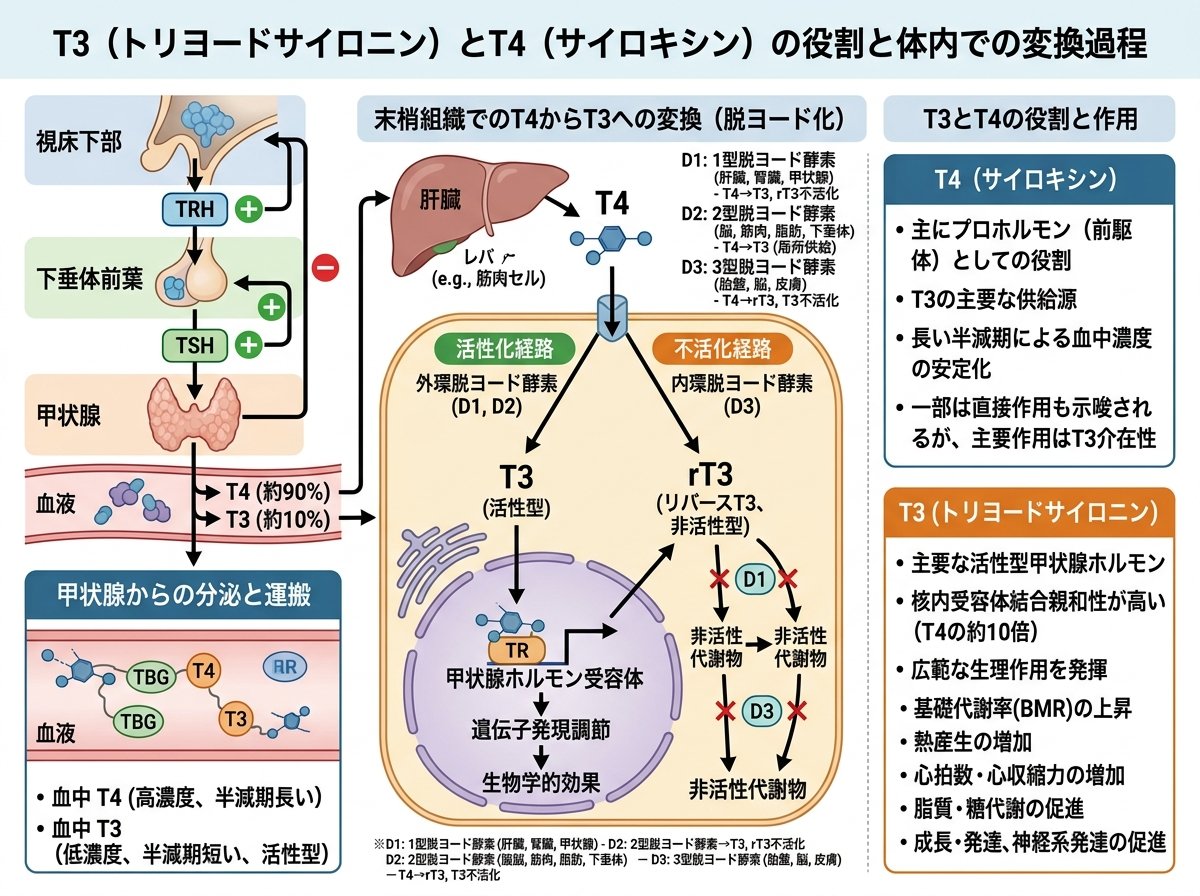 T3とT4の役割と体内での変換過程