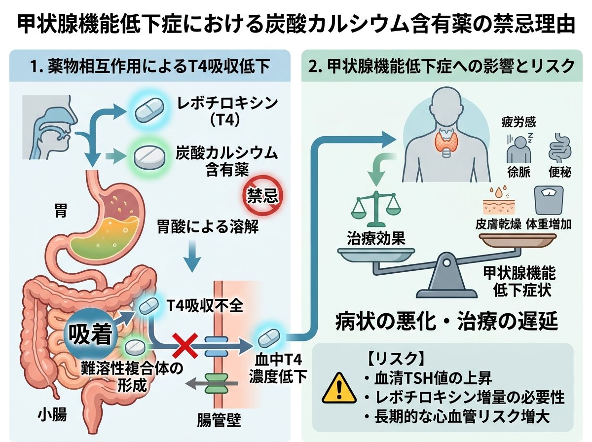 甲状腺機能低下症における炭酸カルシウム含有薬の禁忌理由