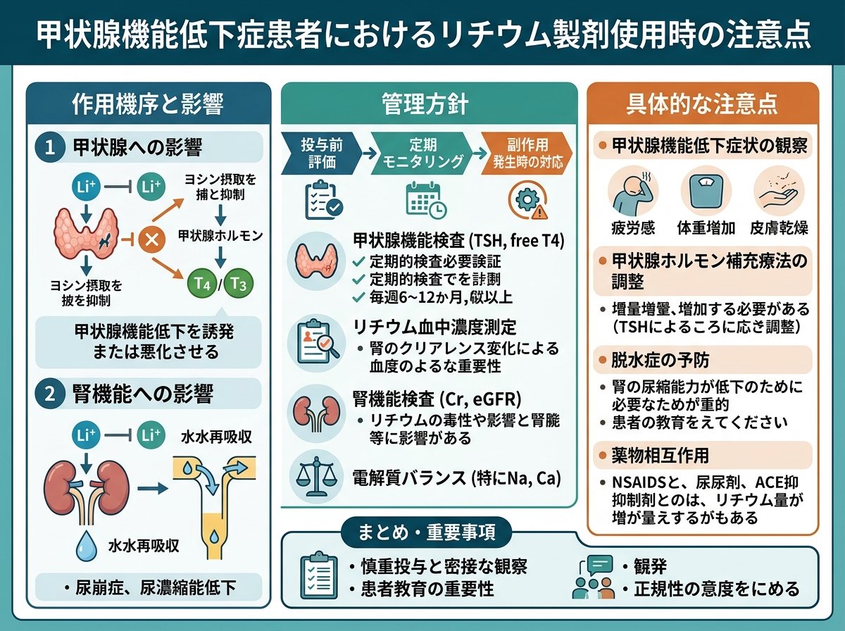 甲状腺機能低下症患者のリチウム製剤使用注意点