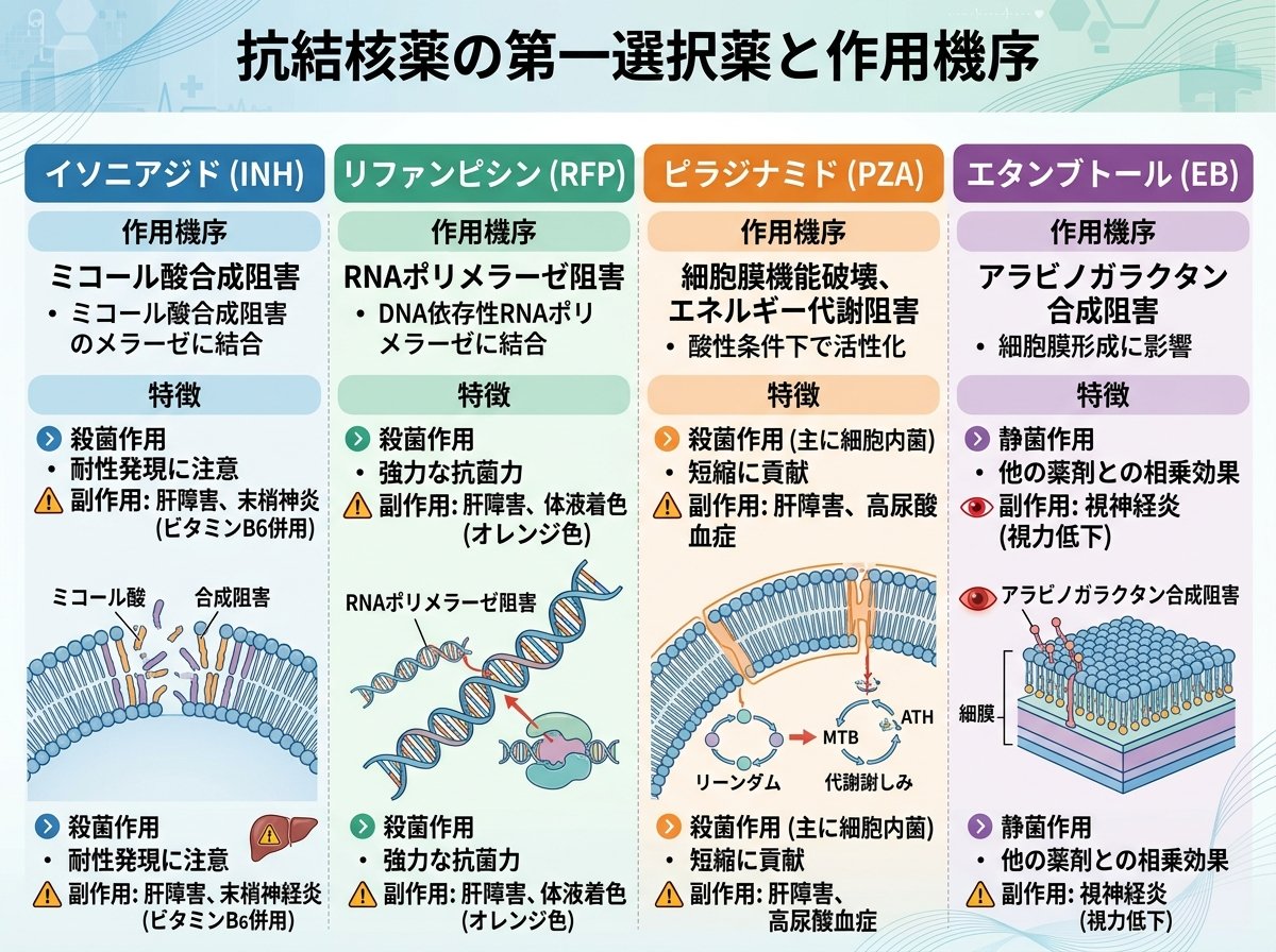 抗結核薬の第一選択薬と作用機序