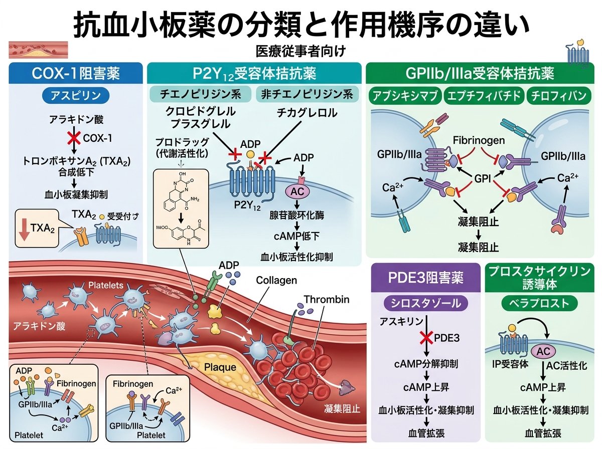 抗血小板薬の分類と作用機序の違い