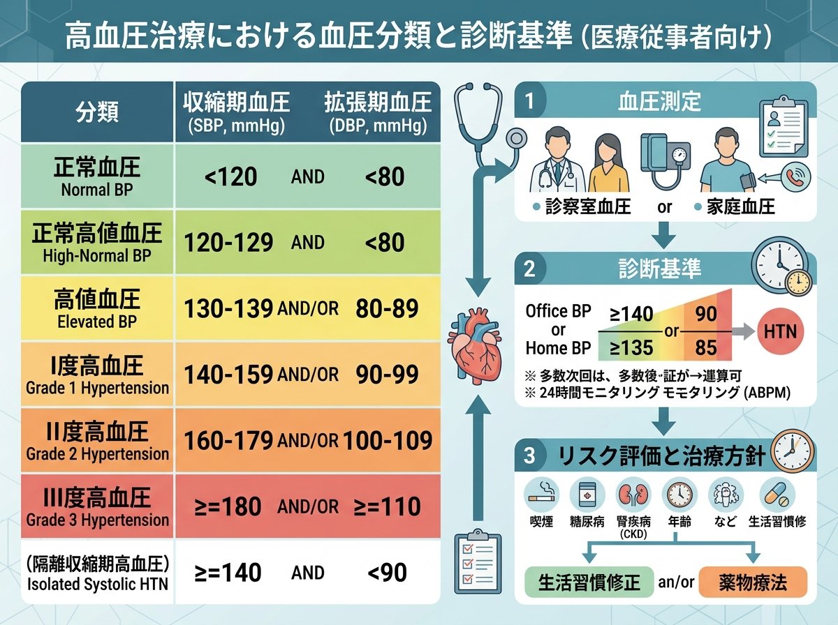 高血圧治療における血圧分類と診断基準