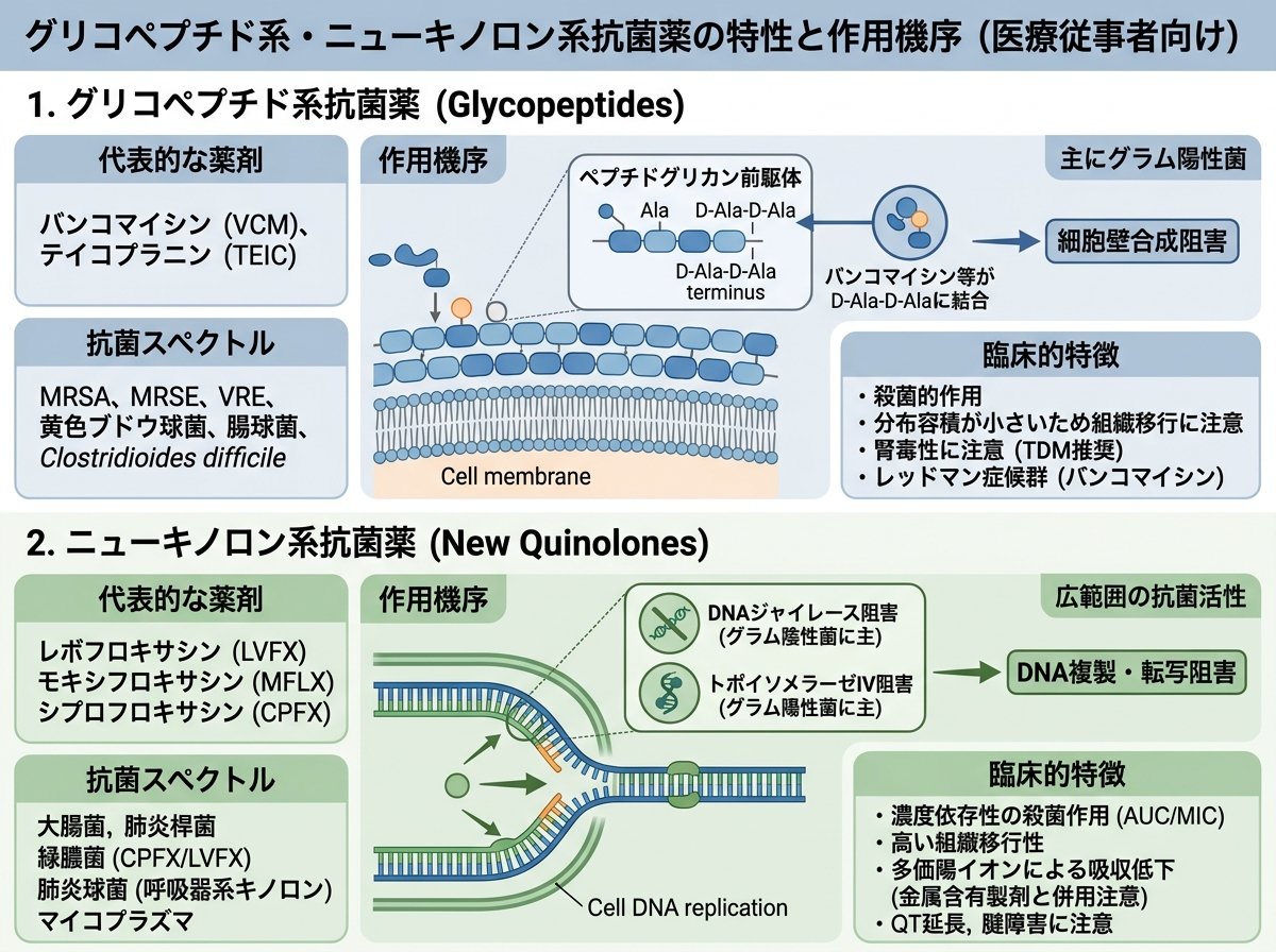 グリコペプチド系・ニューキノロン系抗菌薬の特性