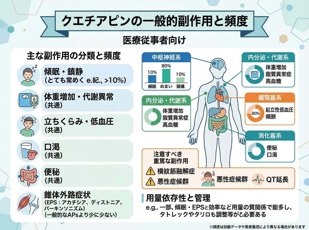 クエチアピンの一般的副作用と頻度