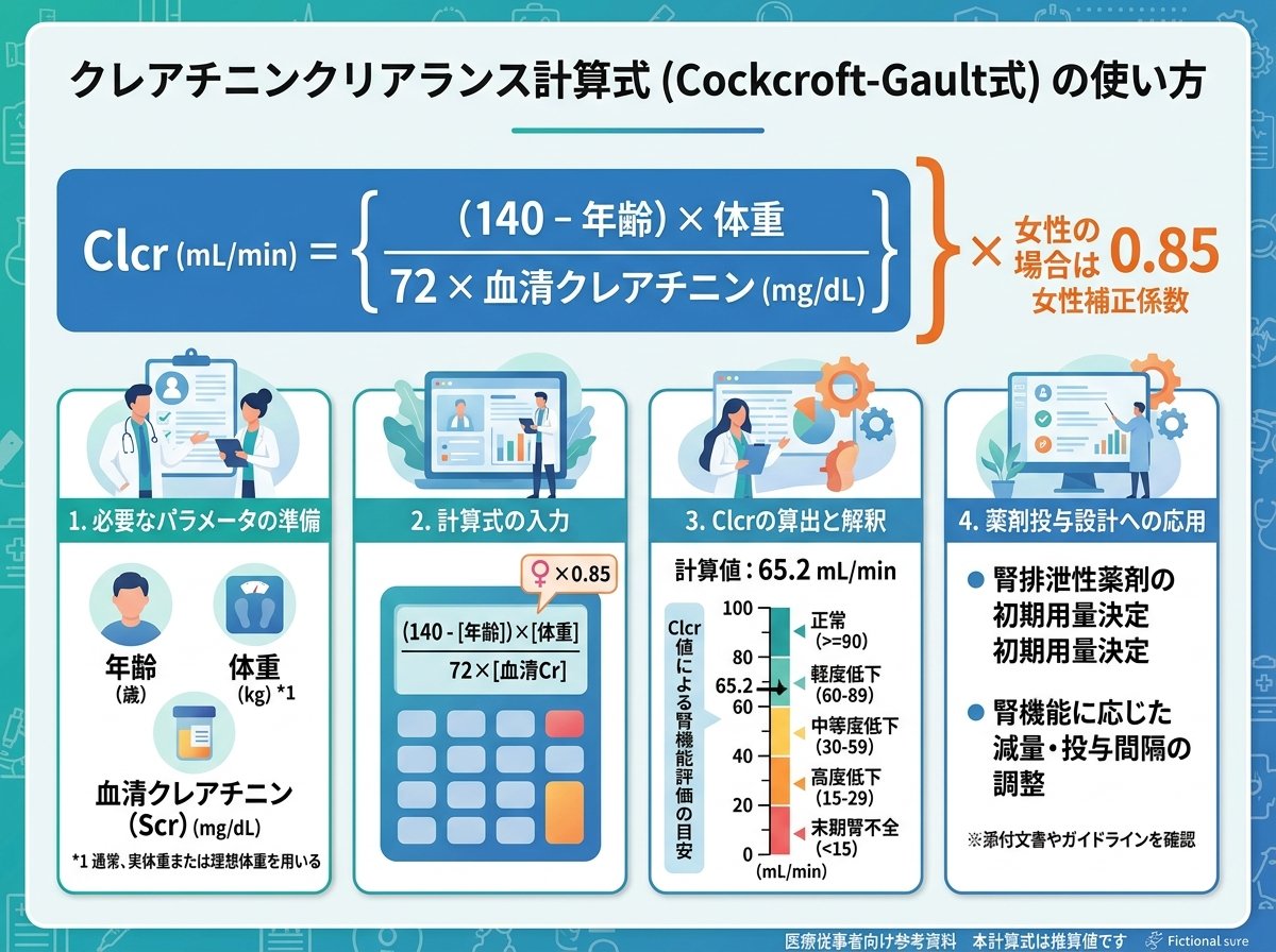 クレアチニンクリアランス計算式（Cockcroft-Gault式）の使い方