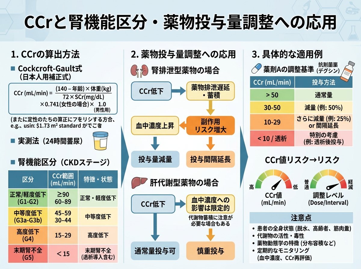 CCrと腎機能区分・薬物投与量調整への応用