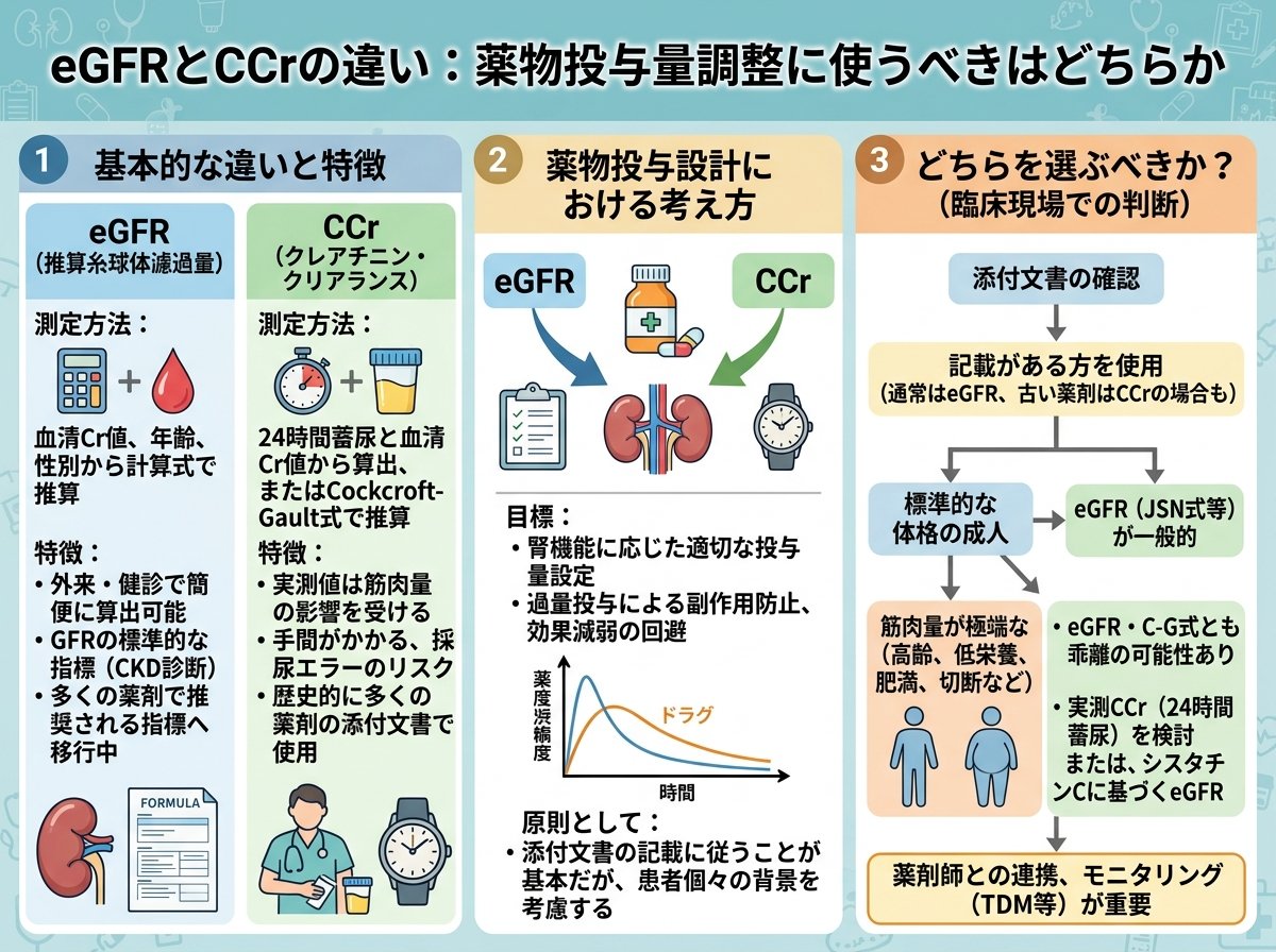 eGFRとCCrの違い：薬物投与量調整に使うべきはどちらか