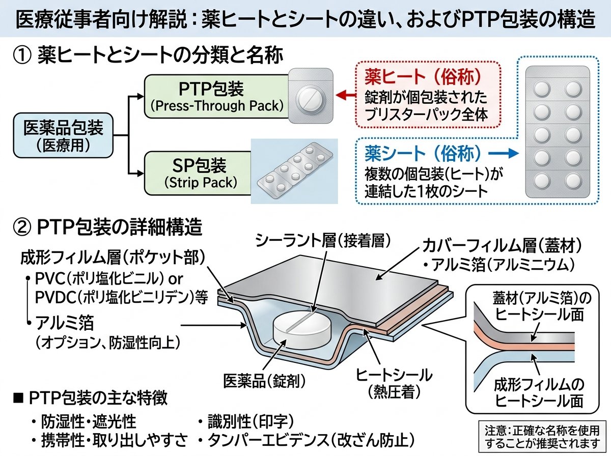 薬ヒートとシートの違いとPTP包装の構造