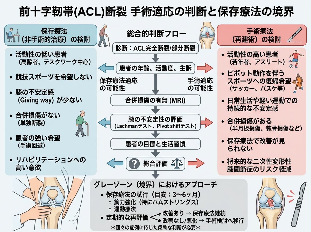 前十字靱帯断裂 手術 適応 判断と保存療法の境界