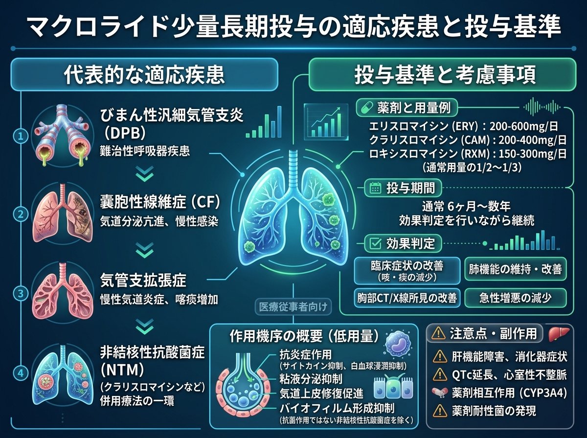 マクロライド少量長期投与の適応疾患と投与基準
