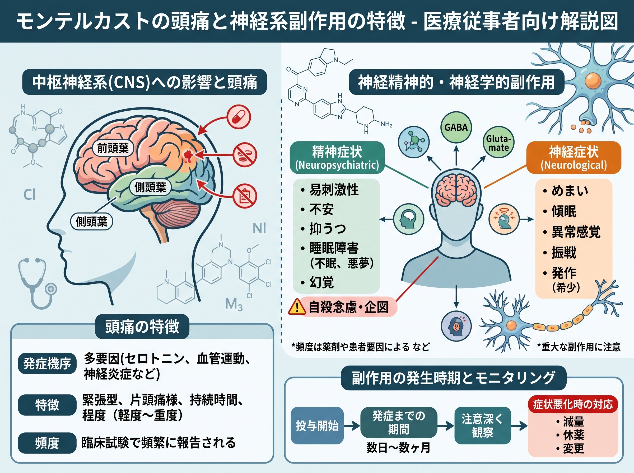 モンテルカストの頭痛と神経系副作用の特徴