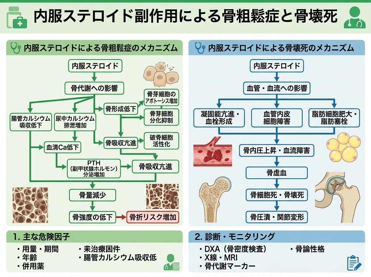 内服ステロイド副作用による骨粗鬆症と骨壊死