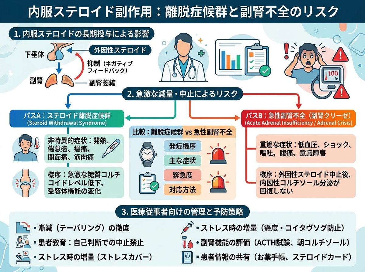 内服ステロイド副作用の離脱症候群と副腎不全のリスク