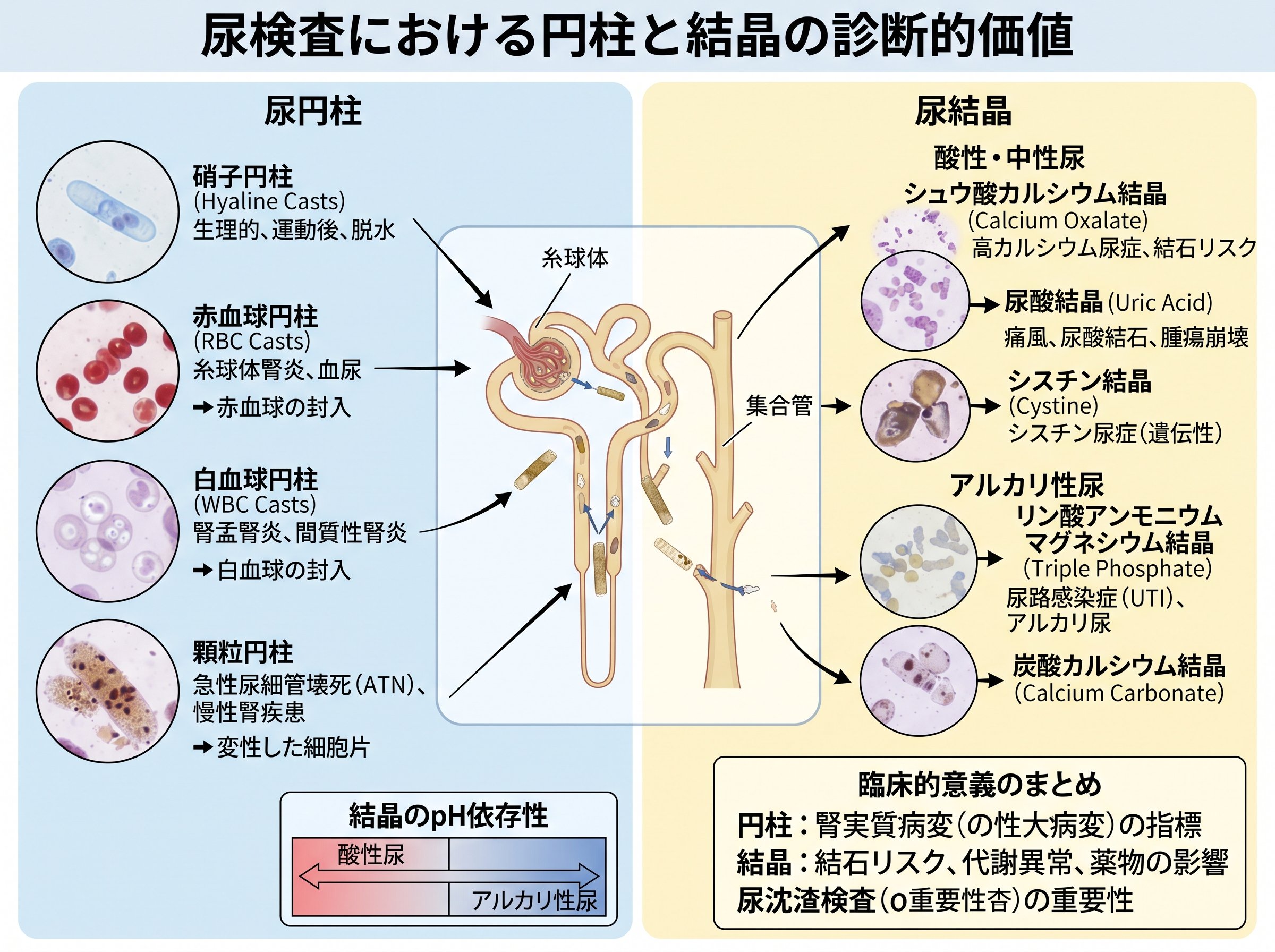 尿検査における円柱と結晶の診断的価値