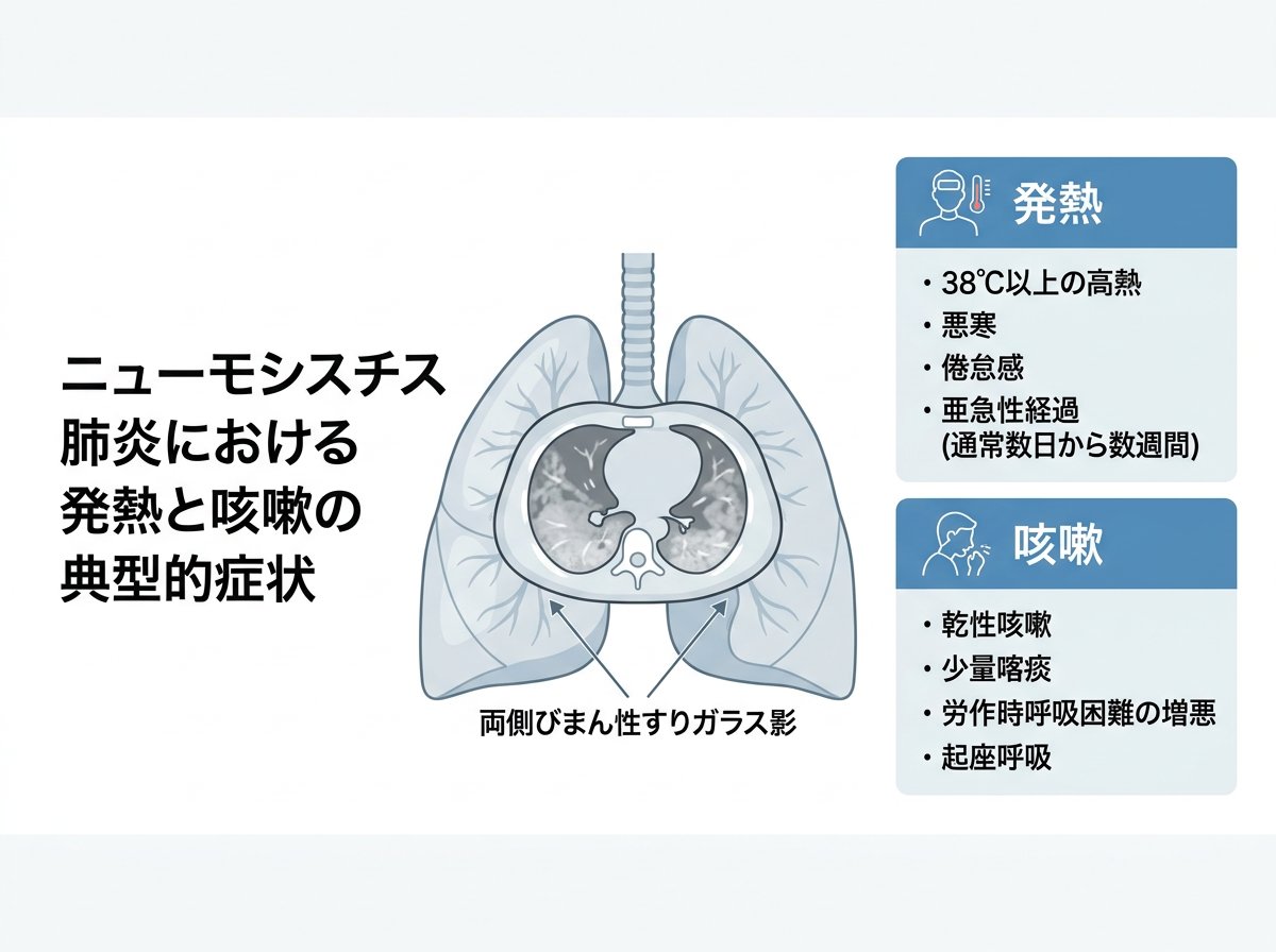 ニューモシスチス肺炎における発熱と咳嗽の典型的症状