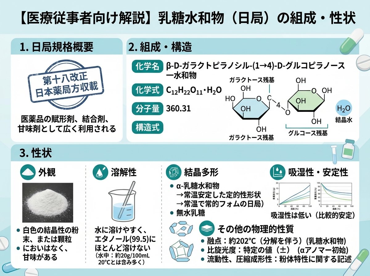乳糖水和物とは 日局 組成 性状