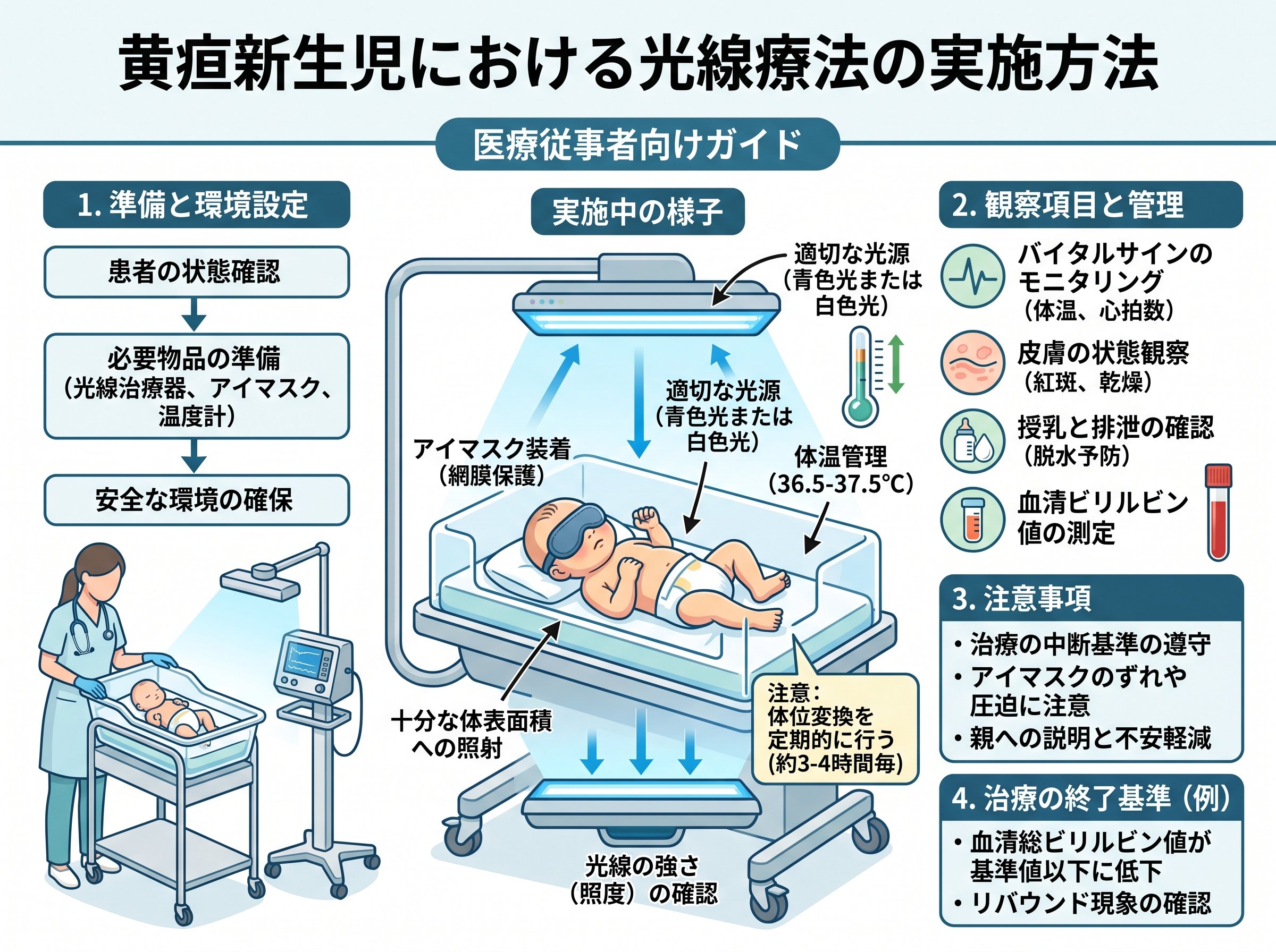 黄疸新生児における光線療法の実施方法