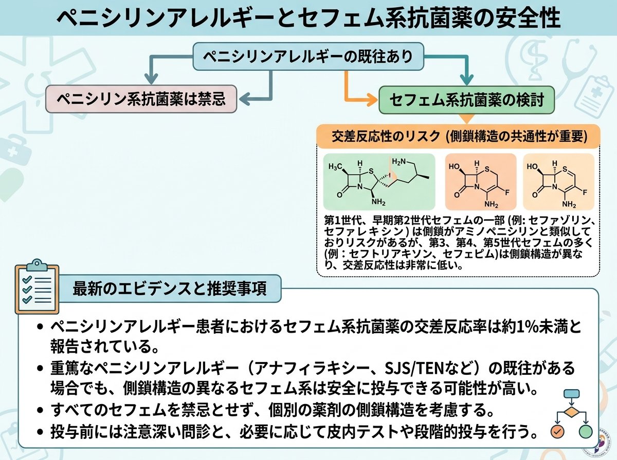 ペニシリンアレルギーでもセフェム全体は禁忌ではない