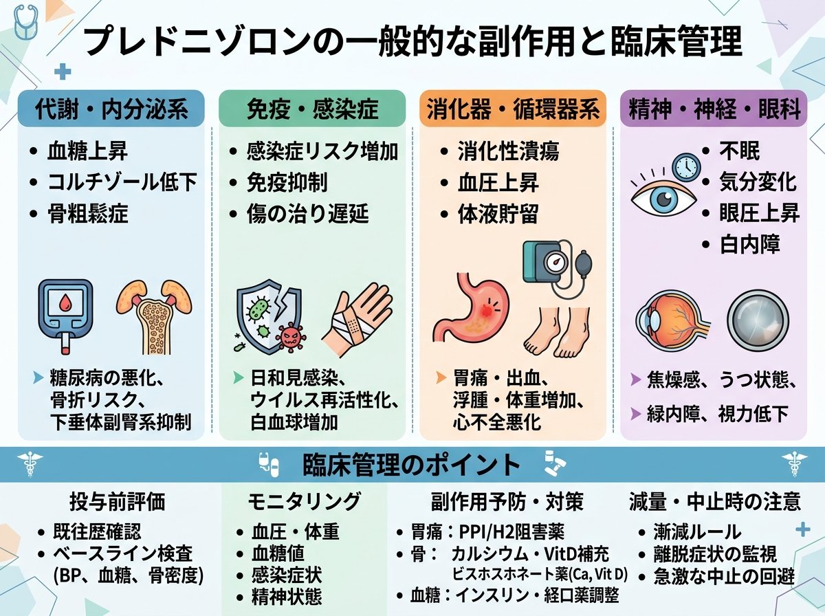 プレドニゾロンの一般的な副作用と臨床管理