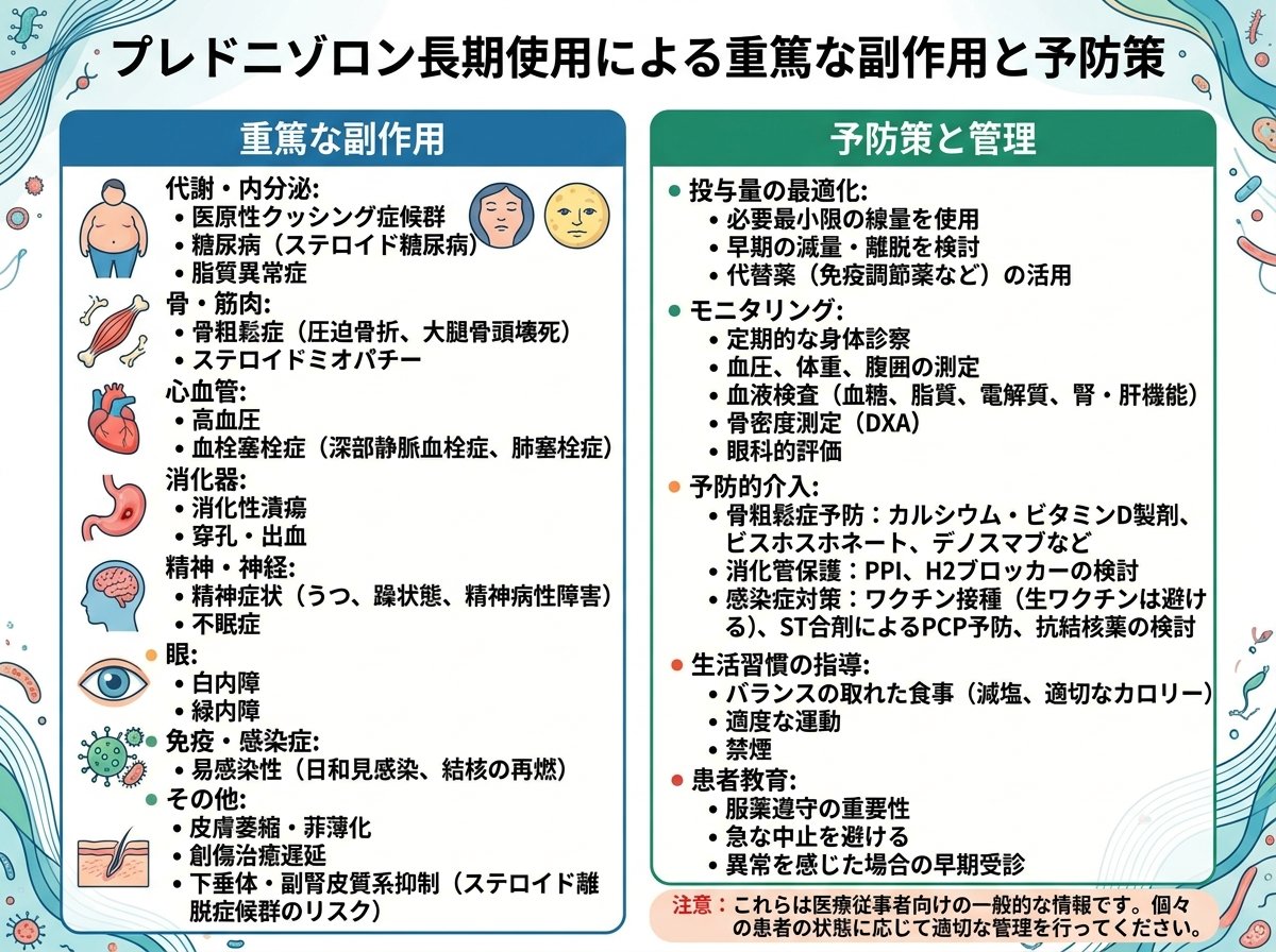 プレドニゾロンの長期使用による重篤な副作用と予防策