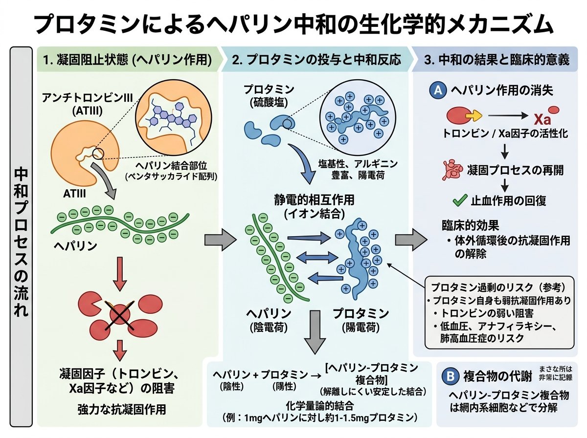 プロタミンのヘパリン中和における生化学的メカニズム