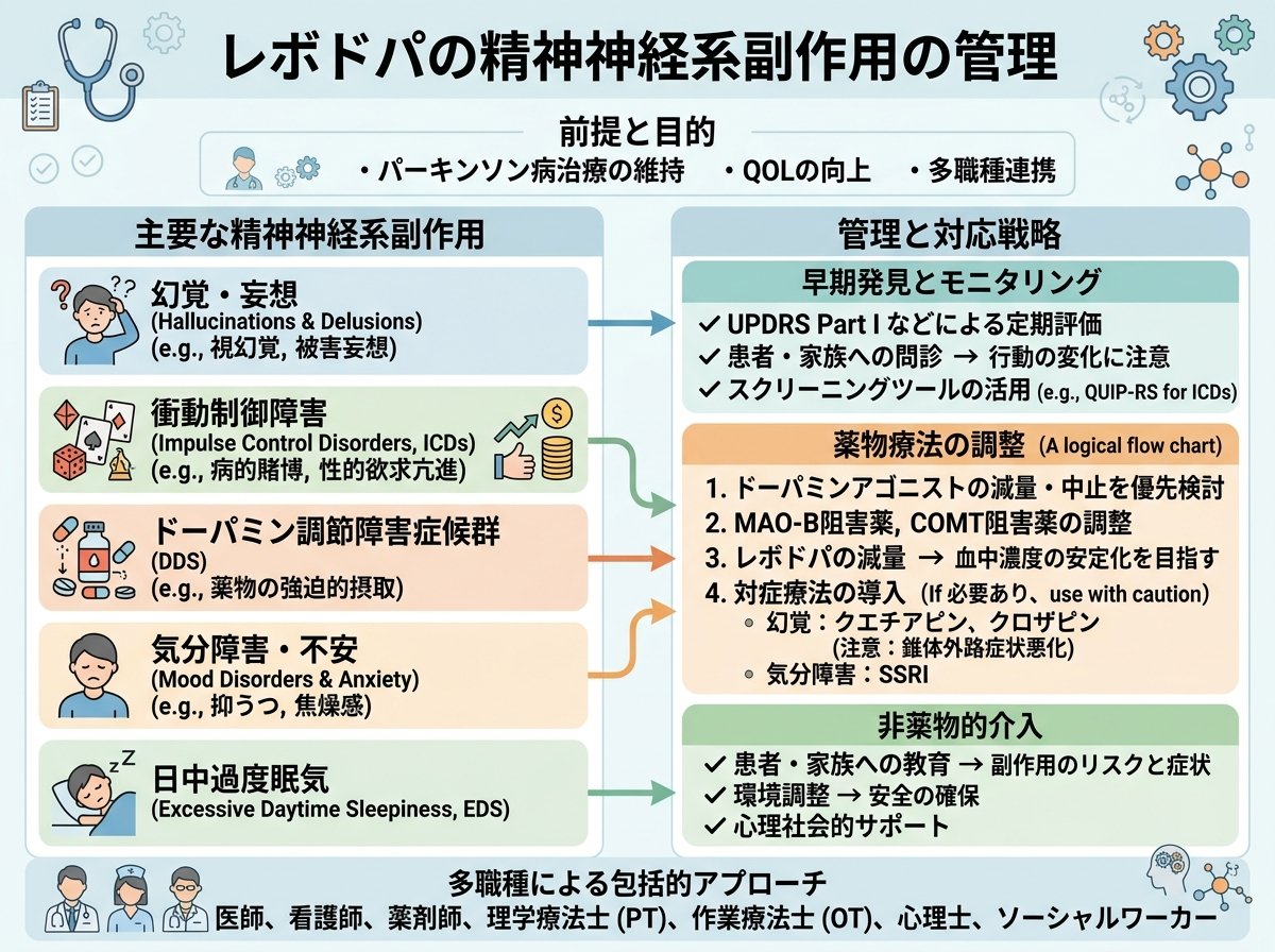 レボドパの精神神経系副作用の管理
