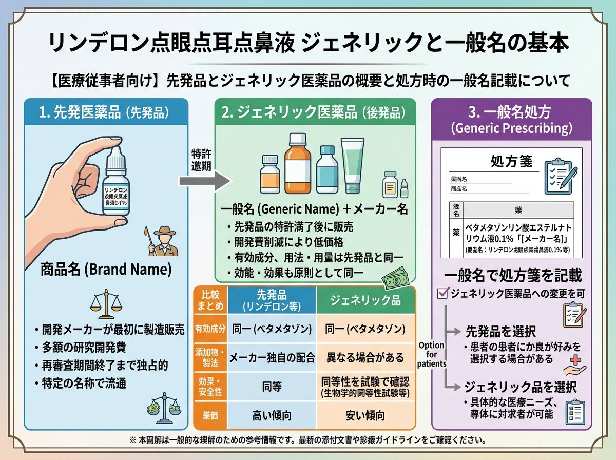 リンデロン点眼点耳点鼻液 ジェネリックと一般名の基本