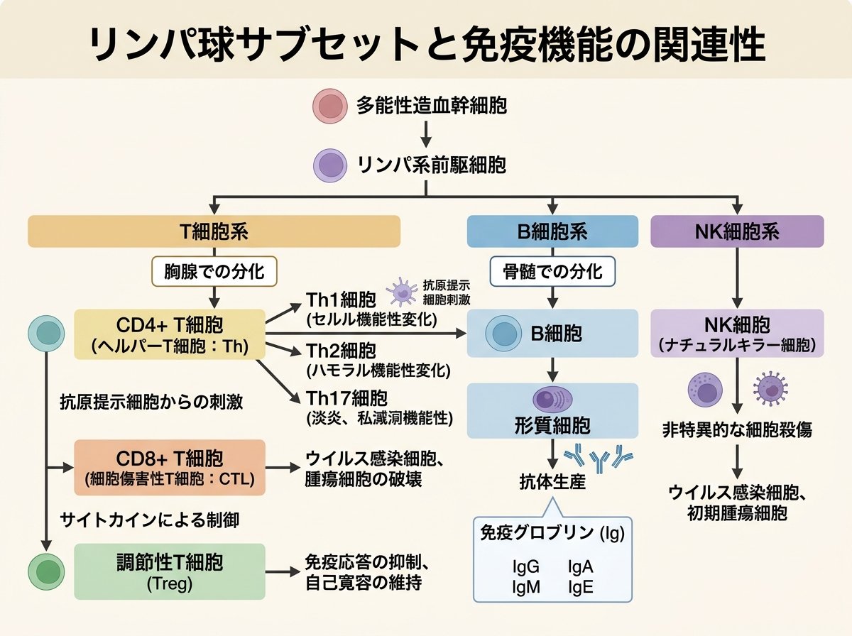 リンパ球サブセットと免疫機能の関連性