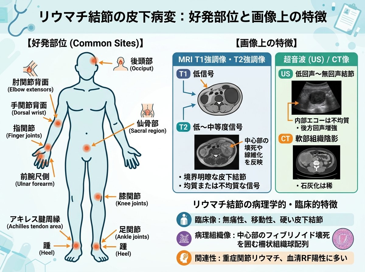 リウマチ結節の皮下病変:好発部位と画像上の特徴