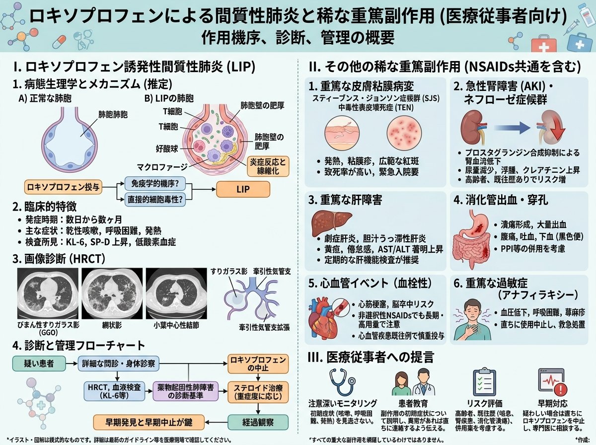 ロキソプロフェン間質性肺炎と稀な重篤副作用