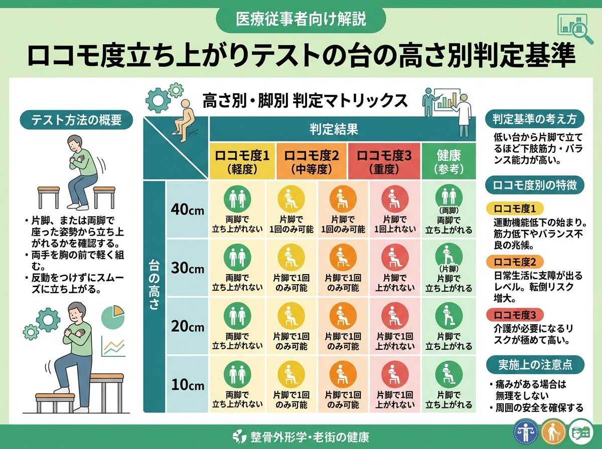 ロコモ度立ち上がりテストの台の高さ別判定基準とは