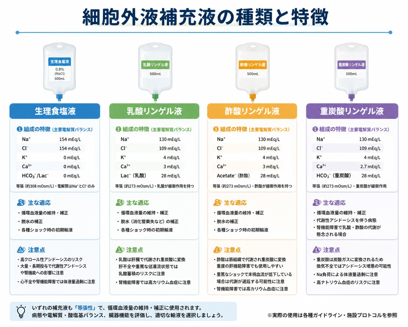 細胞外液補充液の種類と特徴