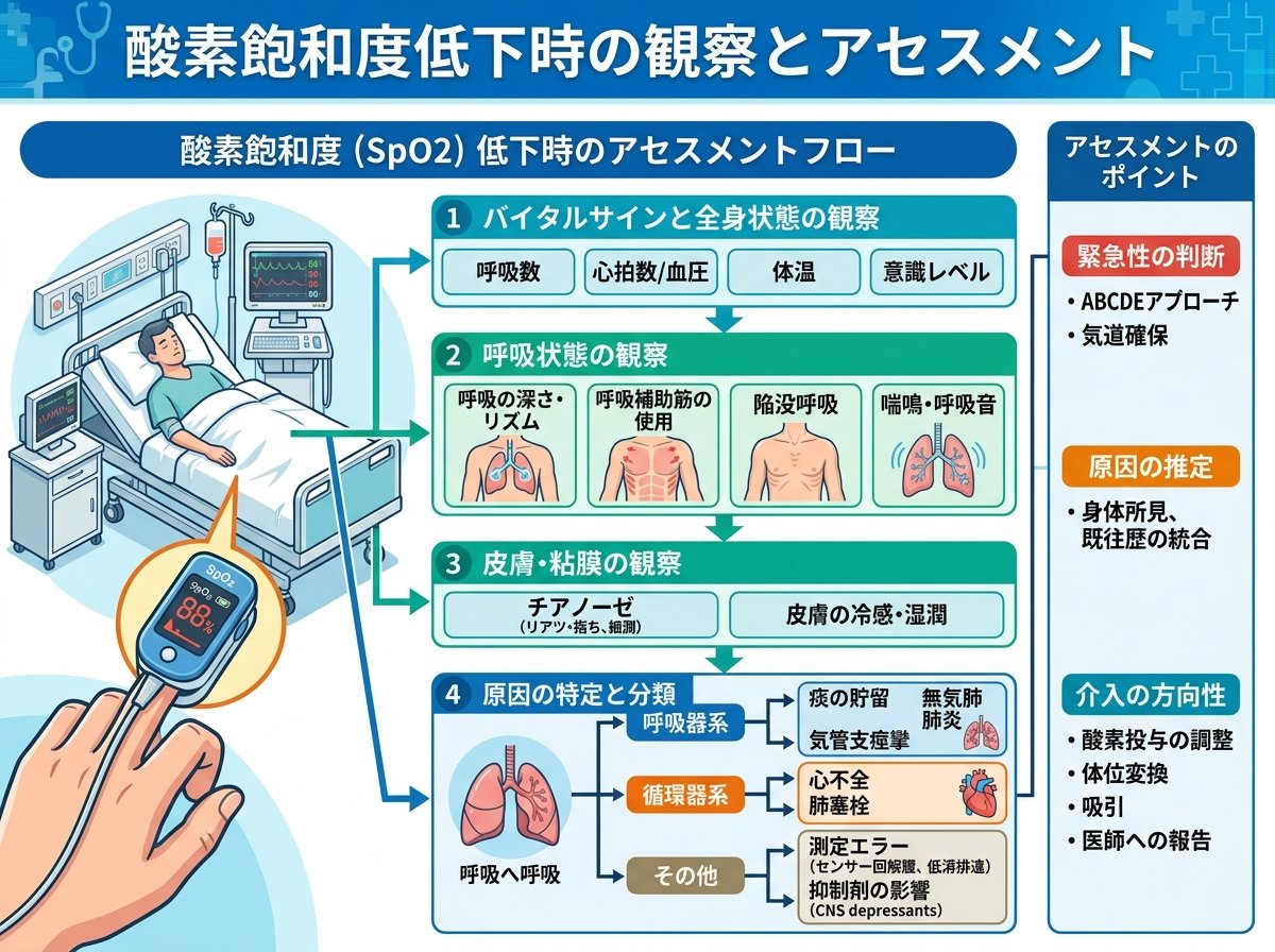 酸素飽和度低下時の観察とアセスメント