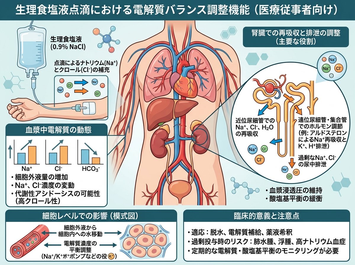 生理食塩液点滴における電解質バランス調整機能