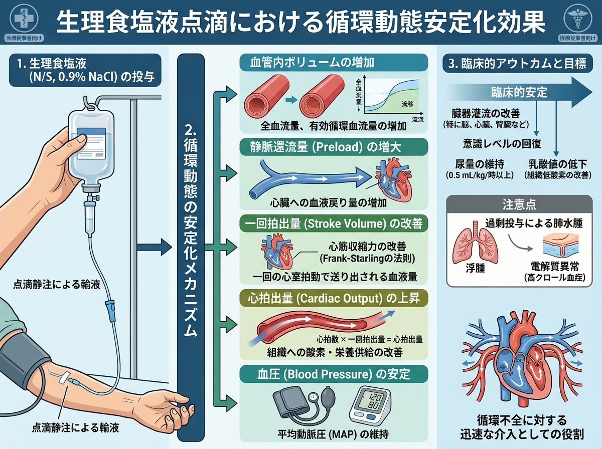 生理食塩液点滴における循環動態安定化効果