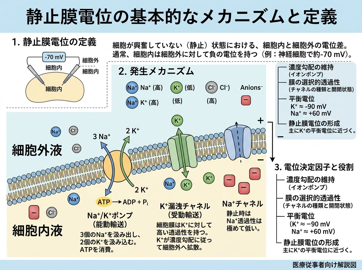 静止膜電位の基本的なメカニズムと定義