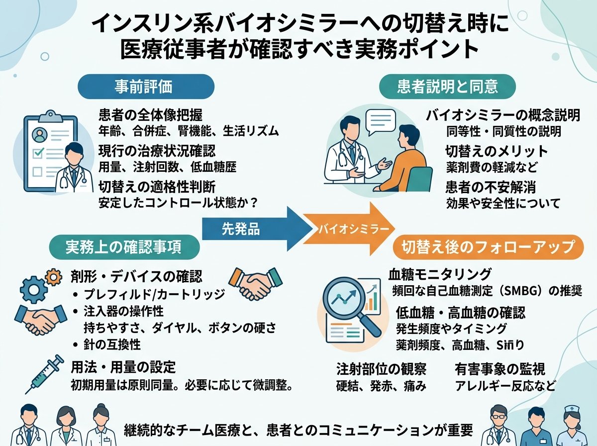 インスリン系バイオシミラーへの切替え時に医療従事者が確認すべき実務ポイント