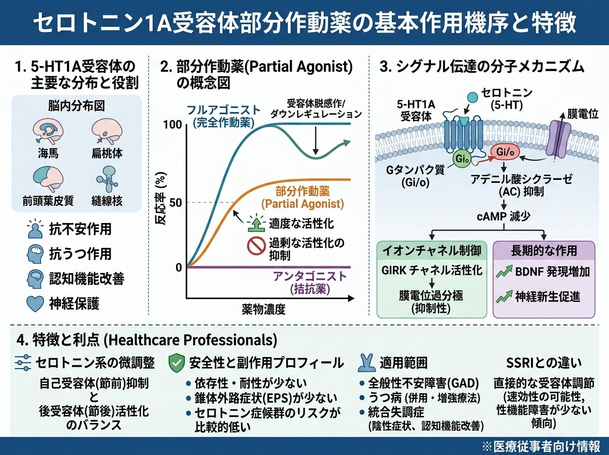 セロトニン1A受容体部分作動薬の基本作用機序と特徴