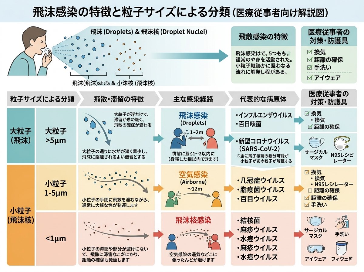 飛沫感染の特徴と粒子サイズによる分類