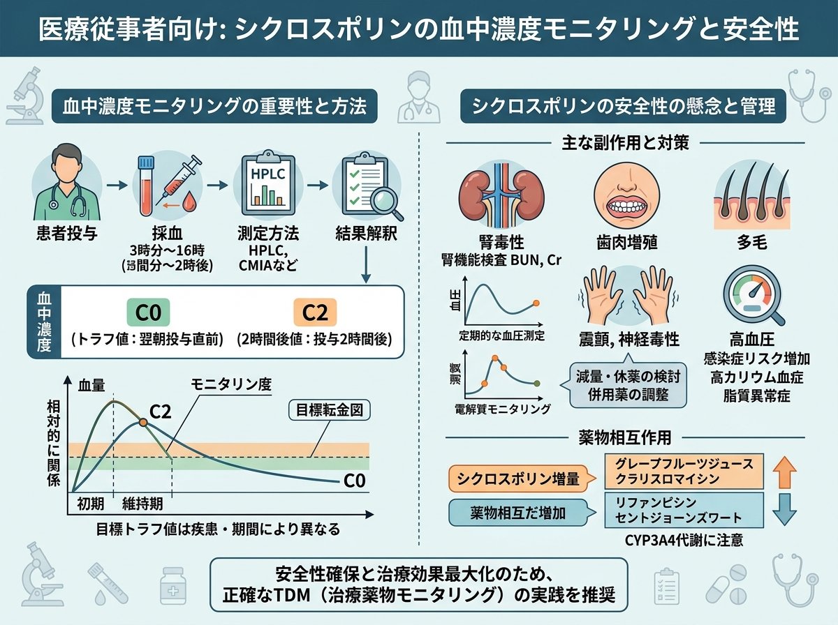 シクロスポリンの血中濃度モニタリングと安全性
