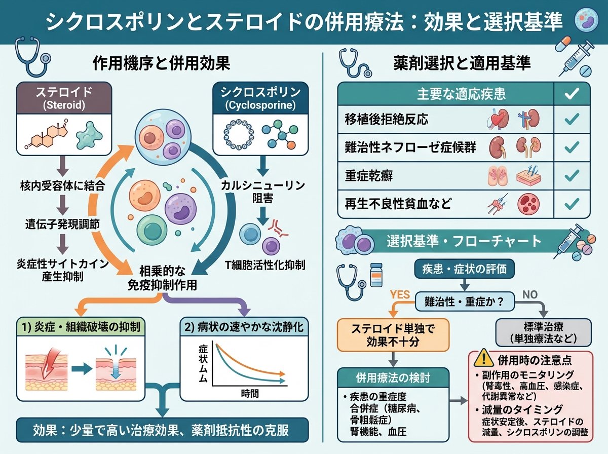 シクロスポリンとステロイドの併用療法効果と選択基準