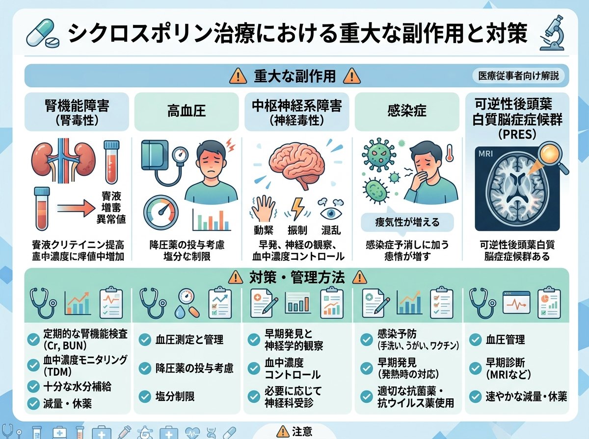 シクロスポリン治療における重大な副作用と対策
