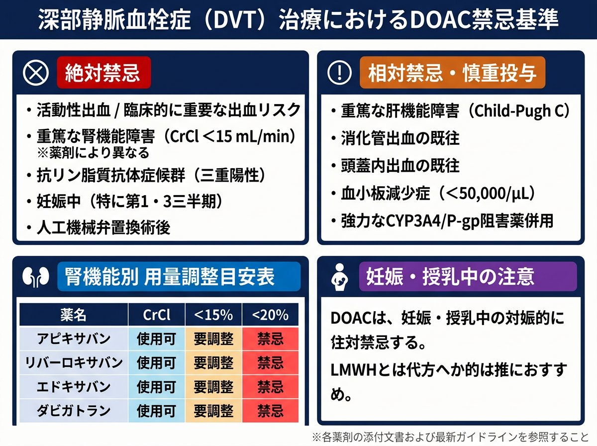 深部静脈血栓症治療におけるDOAC禁忌基準