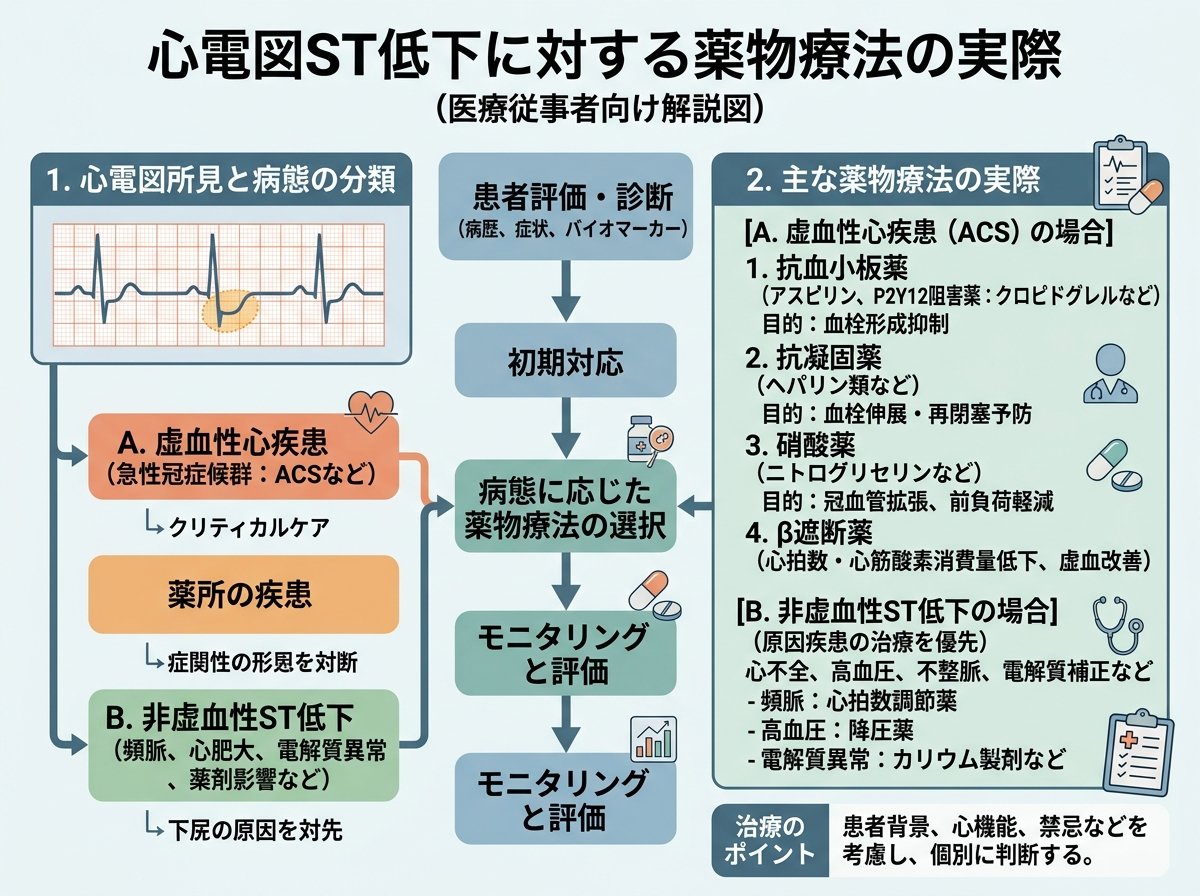 心電図ST低下に対する薬物療法の実際