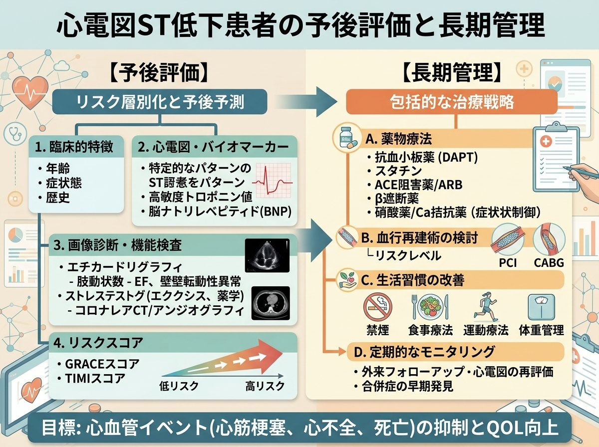 心電図ST低下患者の予後評価と長期管理